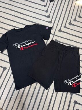 Champion Black Athletic Logo Shorts & T-shirt Set